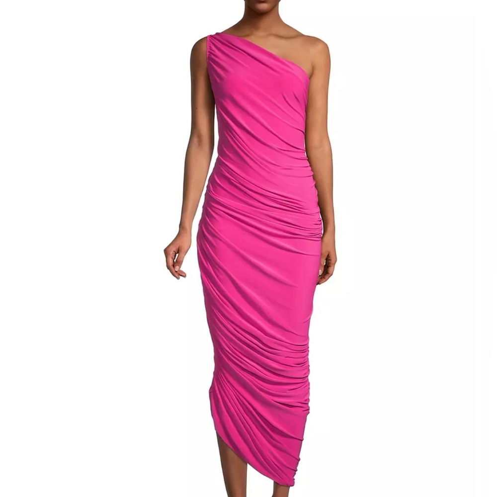 Norma Kamali Fuchsia One-Shoulder Ruched Maxi Dress